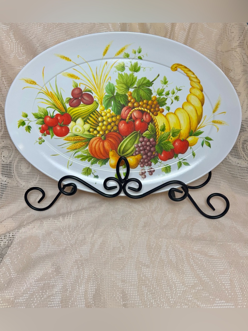 60s Vintage Brookpark Harvest Colorful Cornucopia Serving Platter 15”x 21”